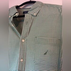 Nautica Green and White Gingham Button-Down Shirt